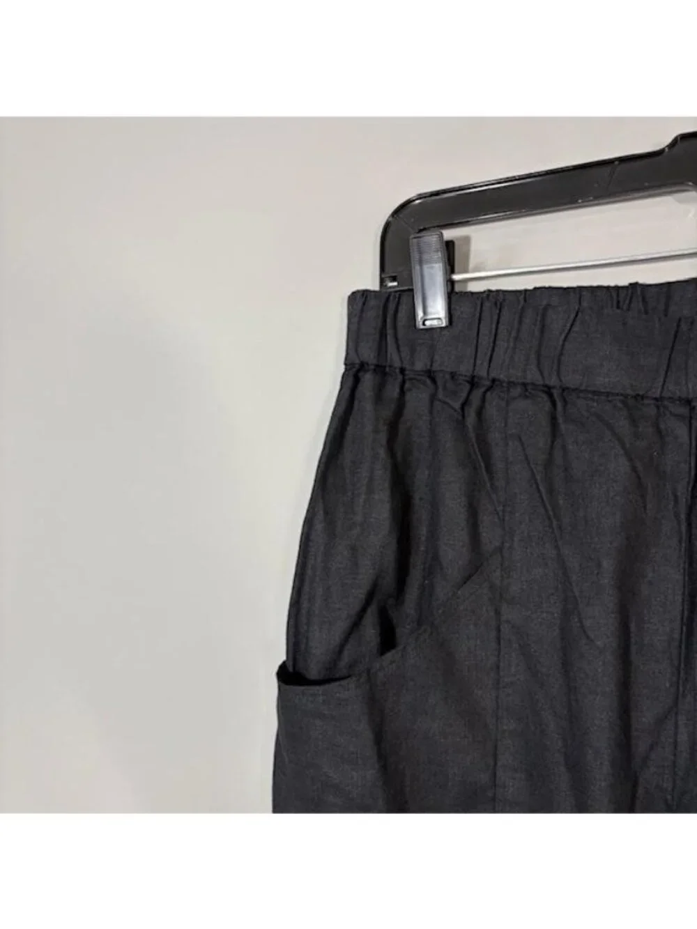 Quince Pants Womens M Black Linen Tapered Ankle Pull On Elastic Waist Pockets